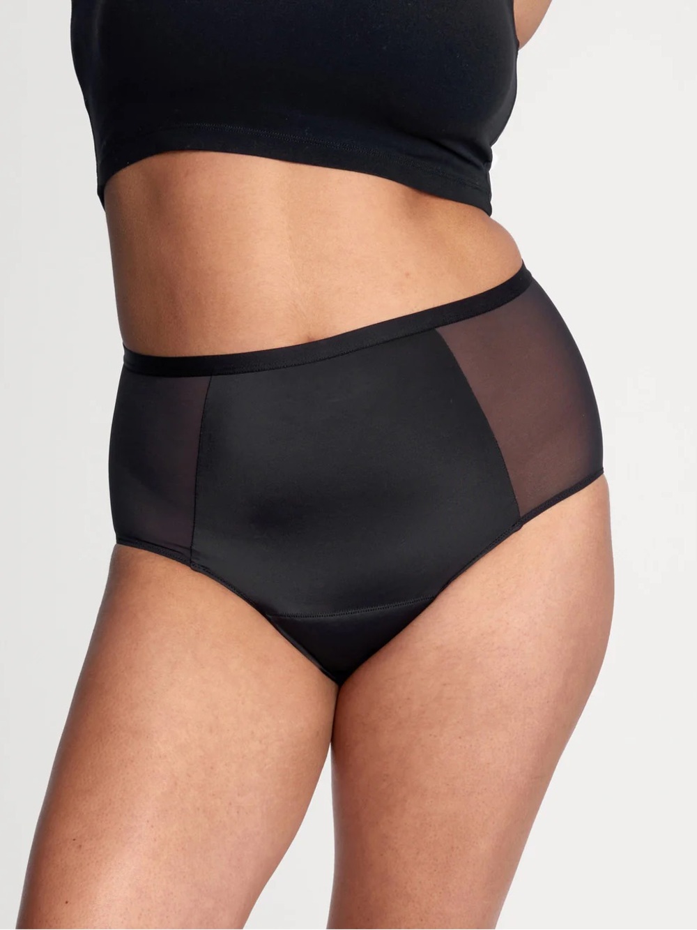 Thinx! Period Underwear.High-Waist Sheer Panel Briefs - Black